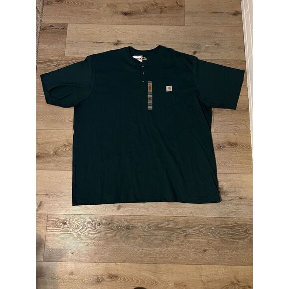 Carhartt Men's Green Henley T-shirt Short Sleeve Pocket  Mens 4XL Original Fit - Picture 1 of 3